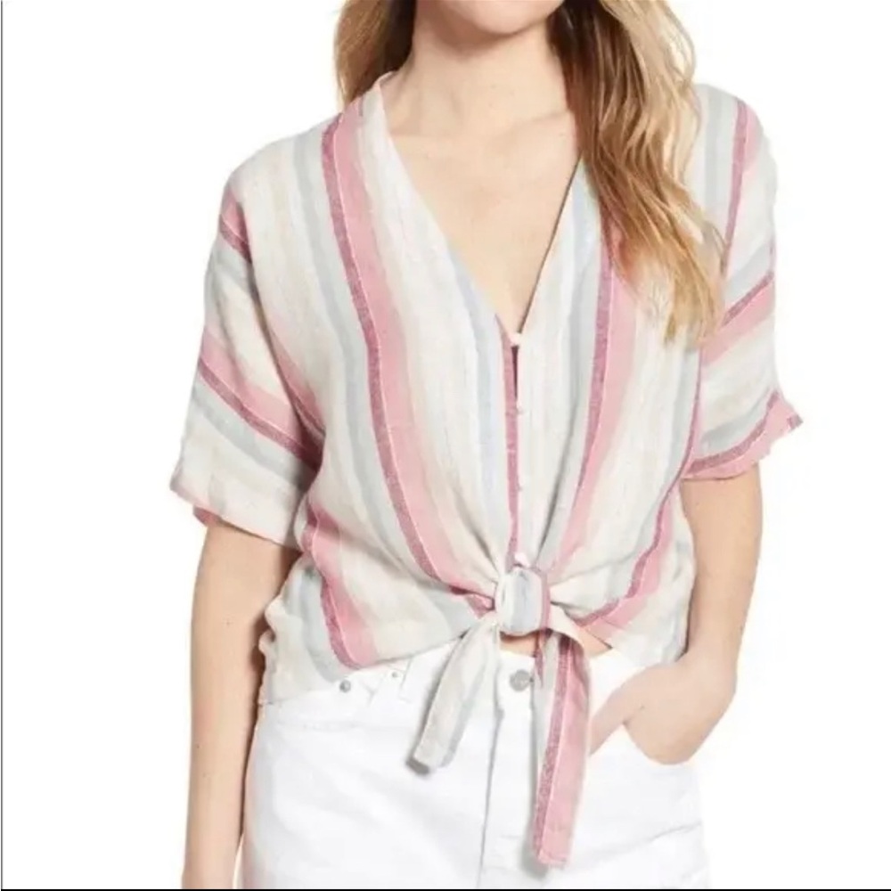 Rails Thea Stripe Button Up Tie Front Blouse In Tropic Stripe XXL